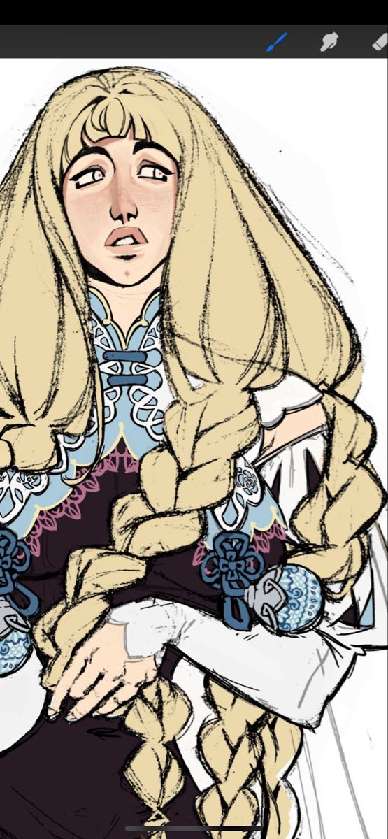 a colorful illustration of a young anime girl with long, flowing blonde hair.  she is wearing a traditional chinese or japanesestyle dress with a long flowing white robe on top. she has her arms wrapped around herself, with her hands near her chest.  she has big, expressive eyes and a soft expression on her face.