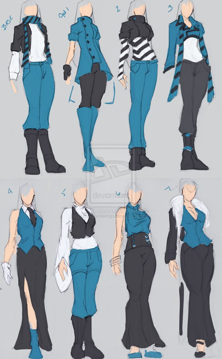 this image shows a series of fashion sketches of women wearing different outfits. the sketches are all in a similar style, with the women drawn in a slender, stylized way. each sketch shows a different outfit, which is a combination of different colors, patterns, and styles. some of the outfits include skirts, pants, dresses, jackets, and scarves. the sketches are done in a simple style, with only basic outlines and details.