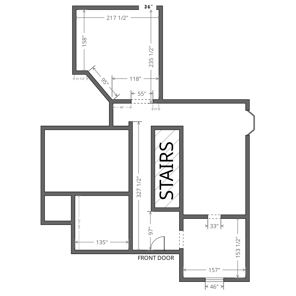 the image is a floor plan with various room dimensions and labeled features like stairs and a front door.