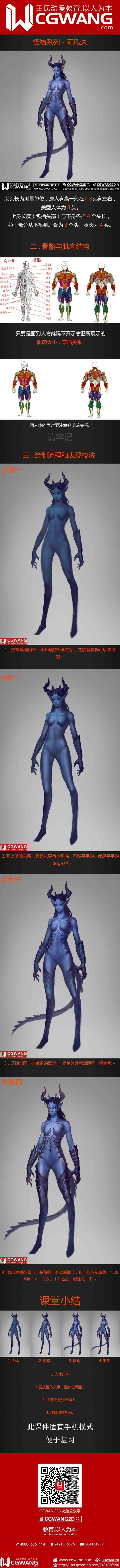 the image showcases the stepbystep process of designing a demon character. it features multiple panels illustrating various stages of the design, starting from basic anatomy sketches to a fully rendered character in different poses. the demon has blue skin, horns, and a tail. the overall aesthetic is dark and stylized. the image is likely intended as a tutorial or reference for aspiring artists interested in character design.