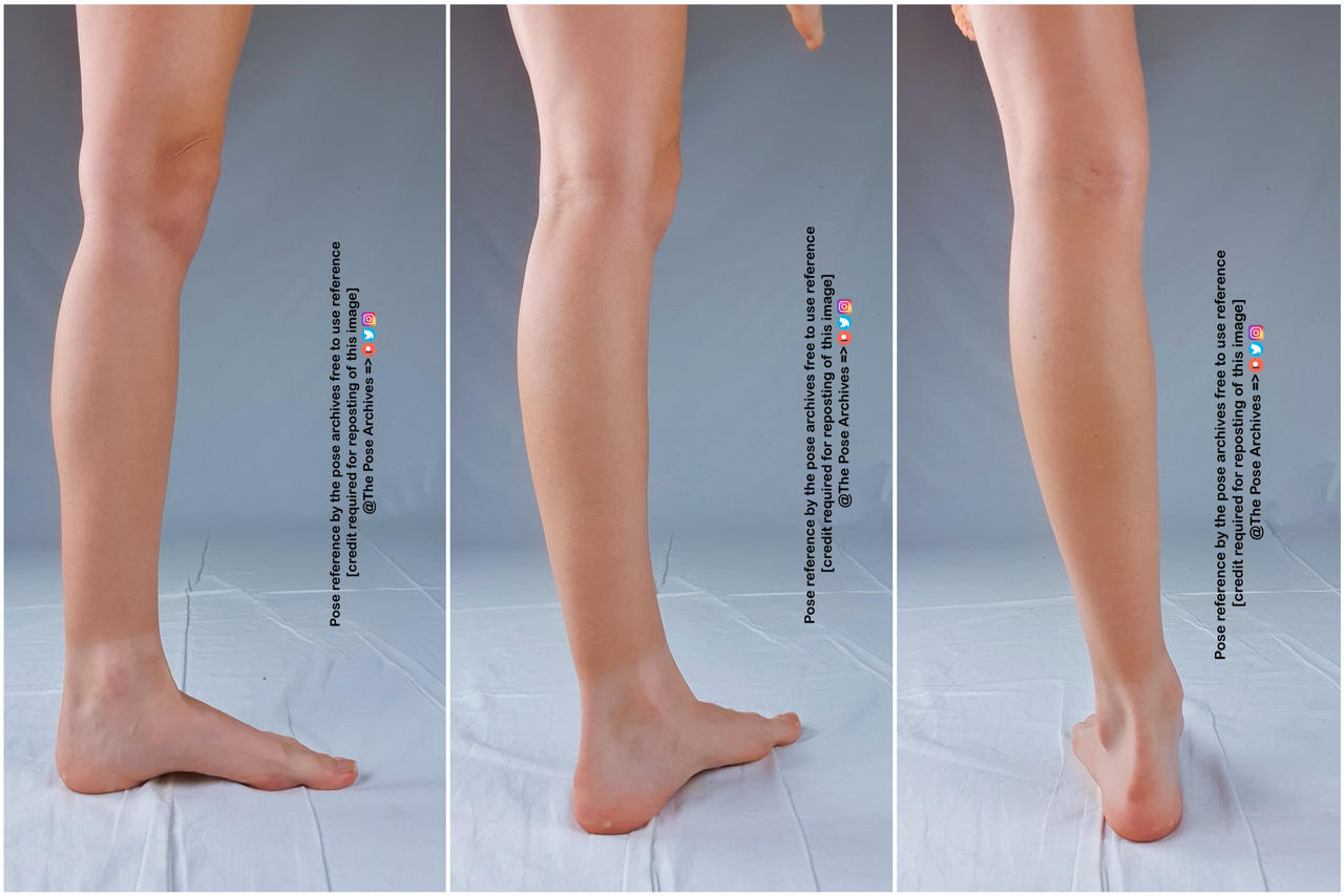 the image shows a woman's legs in three different positions against a gray background. this is a reference image for artists.