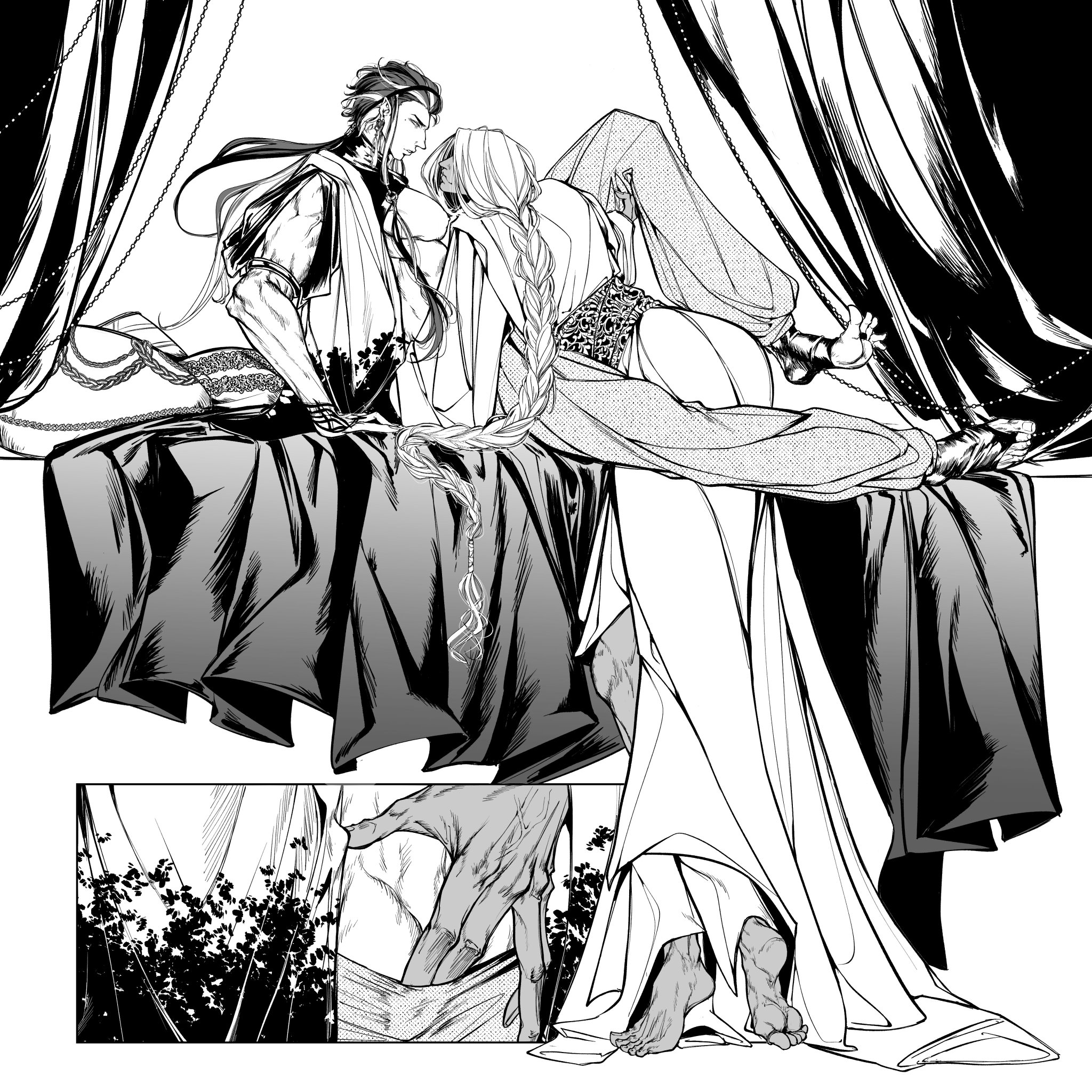 a black and white illustration of a couple