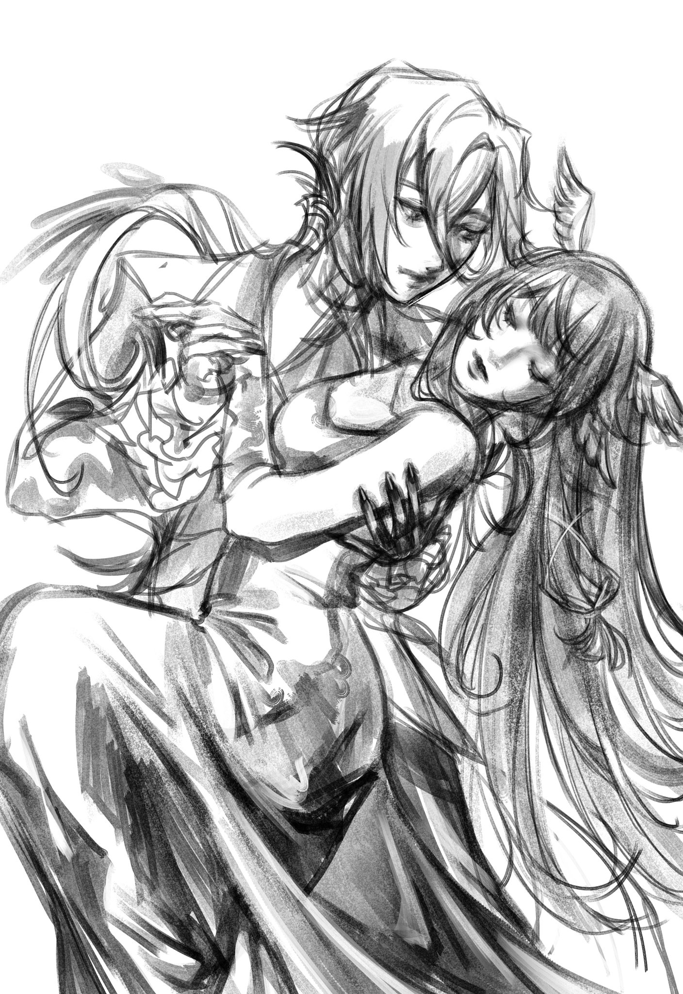 a sketch of an anime couple
