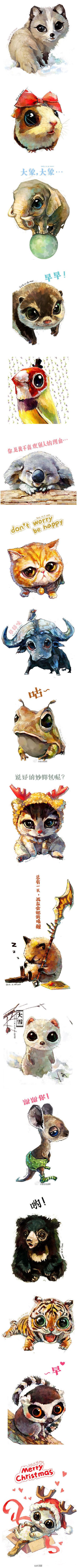 a compilation of various cartoon animal images, including a fox, cat, dog, bear, raccoon, sloth, bull, buffalo, elephant, giraffe, frog, monkey, panda, reindeer. some animals are wearing festive attire like christmas hats and reindeer antlers.