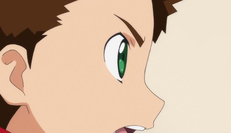 this is a closeup side profile of an anime male character. his eyes are wide open and he has a frustrated expression on his face.  his mouth is slightly open, revealing a glimpse of his teeth. the character appears to be in the middle of speaking with a raised eyebrow and furrowed brow.  his brown hair covers the majority of the left side of the frame. the background is a plain white, highlighting the details of the characters face.