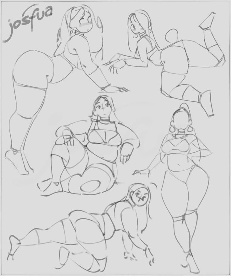 he image contains several pencil sketches of women in various poses, seemingly in different styles of clothing. the sketches are loose and expressive, focusing on capturing the form and movement of the figures. the artist's signature "josfua" is visible in the upper left corner.  the overall style suggests a focus on character design and possibly fashion illustration.  the sketches have a dynamic quality, with each figure showing different angles and poses, implying movement and action.