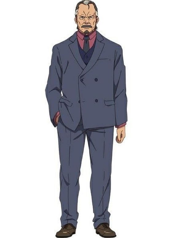 an older man with slickedback grey hair and a stern expression stands in a confident posture. he is dressed in a welltailored blue suit with a doublebreasted jacket, a maroon vest, and a dark blue tie with a red pattern.  content:  man people:  man environment:  n/a lighting:  front lighting perspective:  standing kw:  man  suit business serious confident older  grey hair