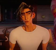 this is a closeup shot of an animated male character. he has short, dark hair and brown eyes. he is wearing a plain white tshirt and has a concerned expression on his face. the setting appears to be indoors, and the lighting is dim and warm. the focus is on the character's face, highlighting his worried expression.