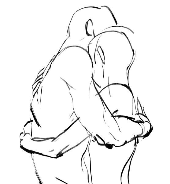 a simple line drawing of two people hugging. the lines are thin and delicate, and the drawing is in black and white. the drawing is very intimate and romantic.