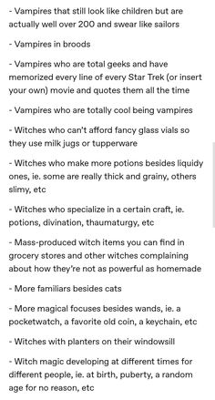 a list of fantasy writing prompts about vampires and witches.