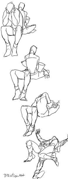 a sketch of various poses showing the body of people in different angles.
