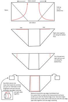 the image shows a sewing diagram for constructing a garment, with stepbystep instructions and measurements for cutting and assembling the fabric pieces.