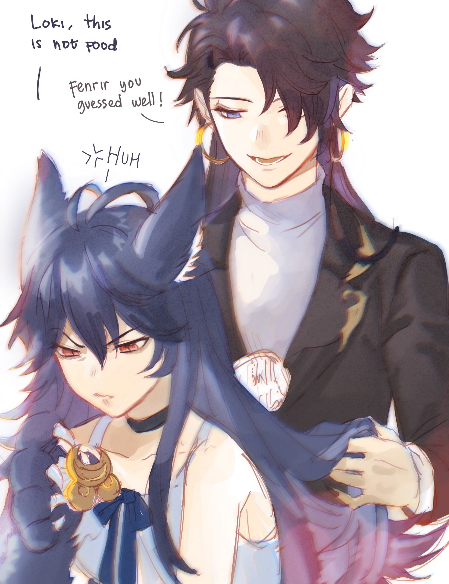 the image is an anime style illustration of a couple hugging. the male character is tall and has dark purple hair. he is wearing a white shirt with a black jacket. the female character is short and has long dark blue hair. she is wearing a white shirt with a black collar and a white skirt. the two characters are looking at each other with affection, and it seems like they are about to kiss. the background is blurred, with hints of purple, pink and white. the image is bright and colorful, and the characters have expressive faces.