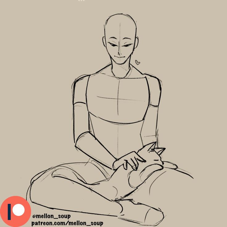 this is a sketch of a person sitting with a cat in their lap. the sketch is done in black and white line art, and the person is drawn in an anime/manga style. the person has a gentle smile and is looking down at the cat, who is curled up on their lap. the sketch is simple but captures a sweet and peaceful moment between a person and their pet.