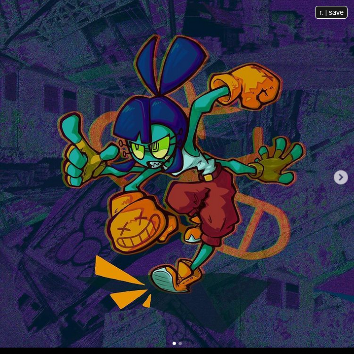 a dynamic cartoon character is captured midair, against a backdrop of urban decay and graffiti. the character, with exaggerated features and vibrant colors, exudes energy and attitude, hinting at a street fighter persona. the overall style evokes a sense of video game aesthetics, with its bold lines and bright color palette.