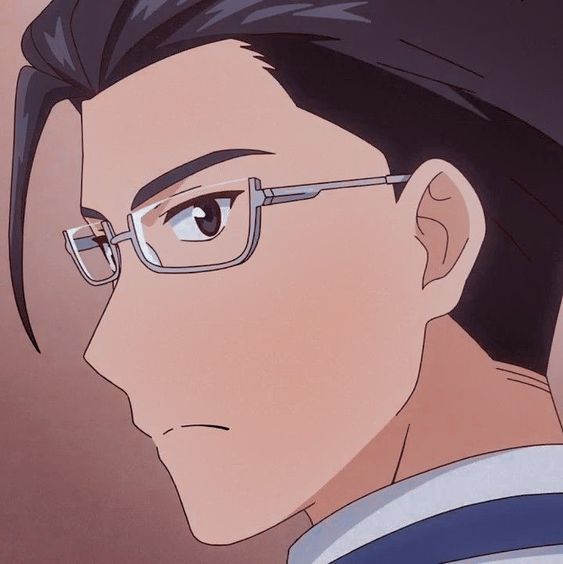 this is a closeup illustration of a young man with short, dark hair and glasses. the style is reminiscent of anime or manga. he has a serious expression with a slight frown. his attire suggests a formal or semiformal setting, with a hint of a blue and white collar visible.  the color palette is soft and muted, emphasizing a contemplative or introspective mood.