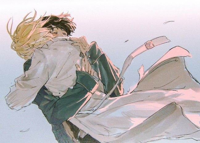 this is a digital drawing of two anime characters hugging each other. the two characters are embracing, with the female character on top of the male character. they are both drawn in a soft, pastel color palette, with a light and airy background. the overall tone of the image is one of love and affection. the drawing has been sketched with a pencil and then colored with a digital brush.