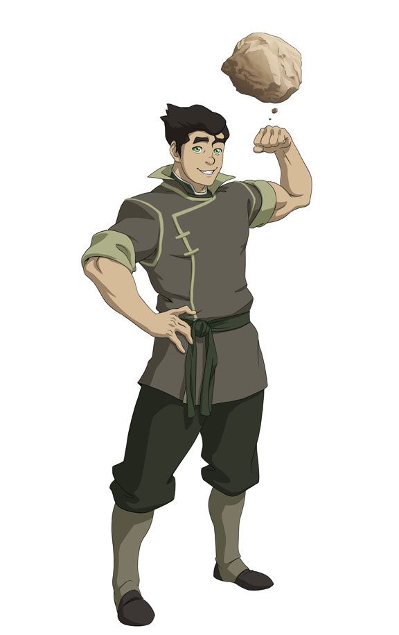 this is an illustration of toph beifong, a blind earthbending master from avatar: the last airbender. she is standing with a rock hovering above her hand, and her signature earthbending stance is displayed.
