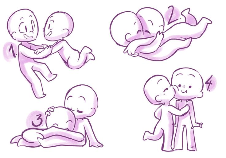 the image shows four different cute cartoon drawings of couples. the images are just the outline and are in the format of a base for drawing, so that people can add the details of their own characters on them.