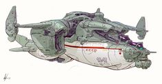 the image is a sketch of a spaceship in side view. it is primarily gray and white with some red accents. the spaceship has a large, bulbous body with multiple wings and engines. it appears to be a futuristic aircraft designed for transportation.