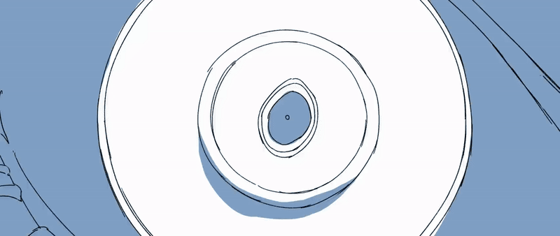 a large, white circle with concentric black outlines is drawn against a light blue background. the innermost circle is filled with a light blue color.