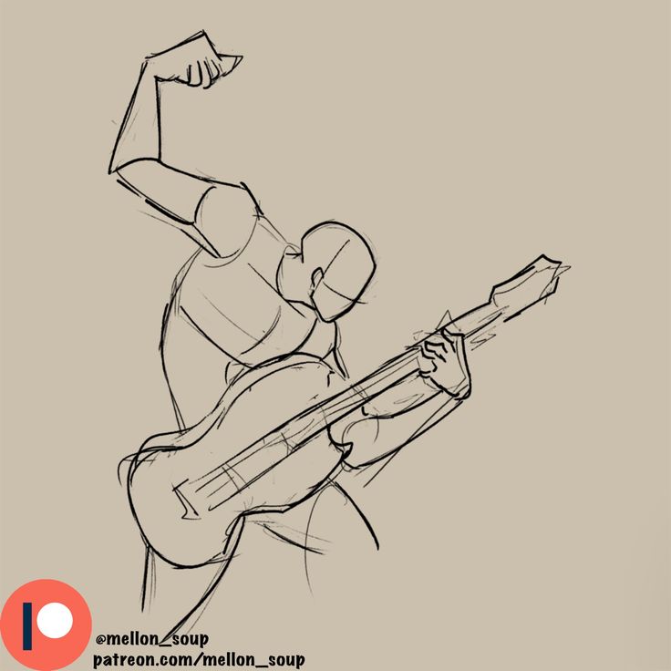 this is a sketch of a musician playing a bass guitar. the artist has captured the energy and motion of the musician as they play. the lines are loose and freeflowing, giving the drawing a sense of dynamism. the musician is shown in a crouched position, with their arm outstretched, as if reaching for the audience. the bass guitar is shown in detail, with its strings and body clearly visible. the drawing is done in black and white, which helps to emphasize the movement and energy of the musician.