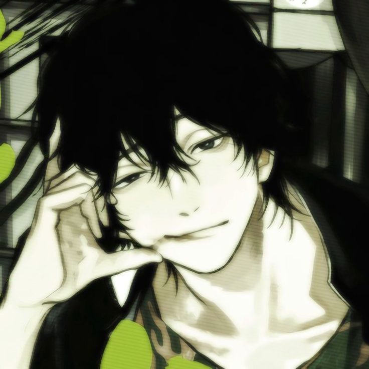 the image is a closeup portrait of an animestyle young man with long, dark hair that partially covers his eyes.  he has a subtly smirking expression, and his hand is gently resting on his face. the overall aesthetic is dark and moody, with a monochrome palette accented by subtle greens. the style is reminiscent of manga or graphic novel artwork, with attention paid to shading and texture to create depth and atmosphere. the character appears confident and perhaps slightly mysterious or seductive.