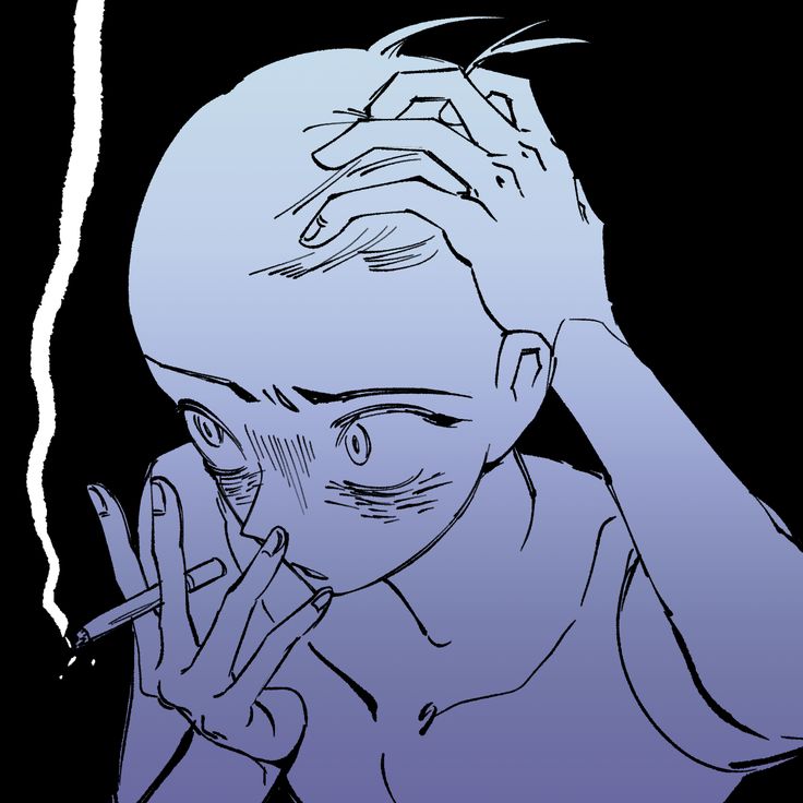 a young woman with short hair, her face is streaked with tears, her eyes are wide with worry, she's holding a cigarette in her hand, she looks depressed and anxious.