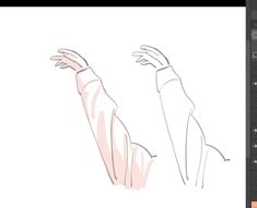 this is a minimalist fashion illustration. it's a sketch of a right arm with the hand reaching up. there are two versions of the arm. one has a light red color fill added on top of the sketch lines.  both versions are on a white background.