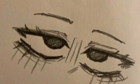 the image is a pencil sketch of a pair of eyes, drawn in a manga style. the eyes are looking down and to the side, with heavy lids and long eyelashes.  there is shading around the eyes and on the bridge of the nose, giving the drawing depth and dimension. the sketch is done with quick, expressive lines, capturing a sense of emotion and thoughtfulness.