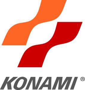 the image showcases the konami logo. it features a red and orange stylized "s" shape with the word "konami" written underneath in a dark gray font. the logo is set against a plain white background and includes a small registered trademark symbol next to "konami".