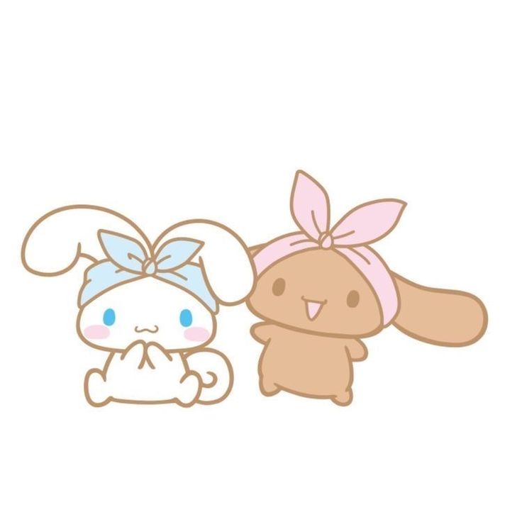 an illustration of the sanrio characters cinnamoroll and milk, both are wearing matching headbands with bows. cinnamoroll is on the left side wearing blue, milk is on the right wearing pink.