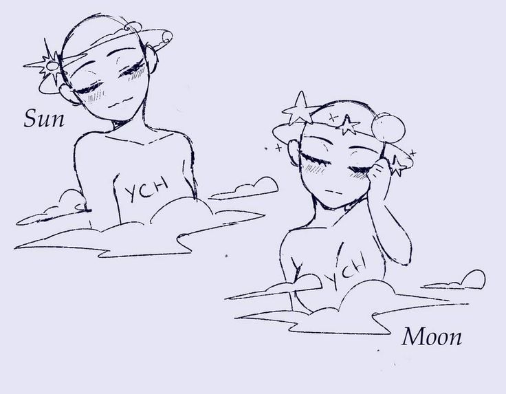 this is a cute drawing of a sun and a moon character with a yugioh logo. the sun character is happy and smiling, while the moon character is sad. both characters are surrounded by stars and clouds.  the drawing is very detailed and welldrawn, and it is clear that the artist put a lot of effort into it. it is a beautiful and heartwarming piece of art.