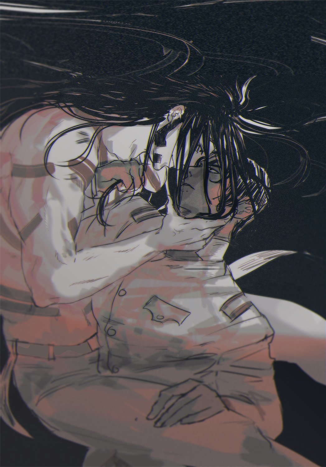 the image shows an anime couple. the man is holding