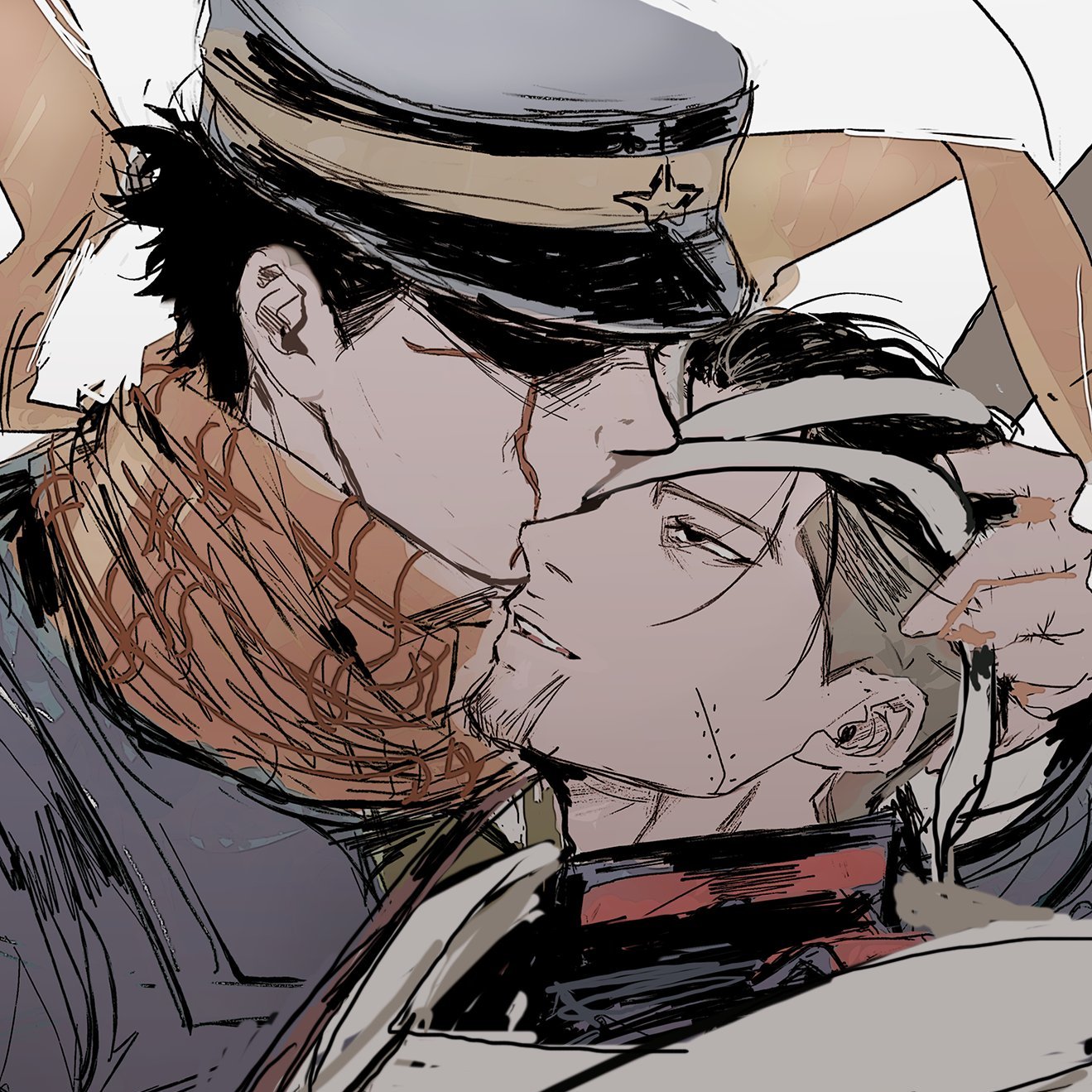 an image of two anime men, one wearing a military uniform, the