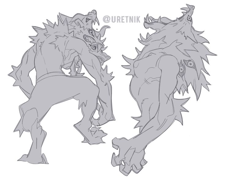 this image depicts a twoheaded, anthropomorphic creature.  its body is mostly humanoid, but it has sharp teeth and claws. the creature has four eyes, two in each head.  both of the creature's heads are snarling.