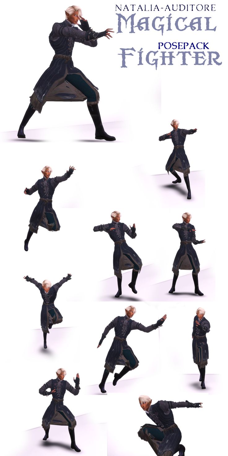 the image features 9 different poses of a fantasy character, a male mage. each pose is a dynamic action, with a variety of weapon poses. these poses are designed for use in video games or animation, and would be perfect for creating dynamic scenes of combat and magic.