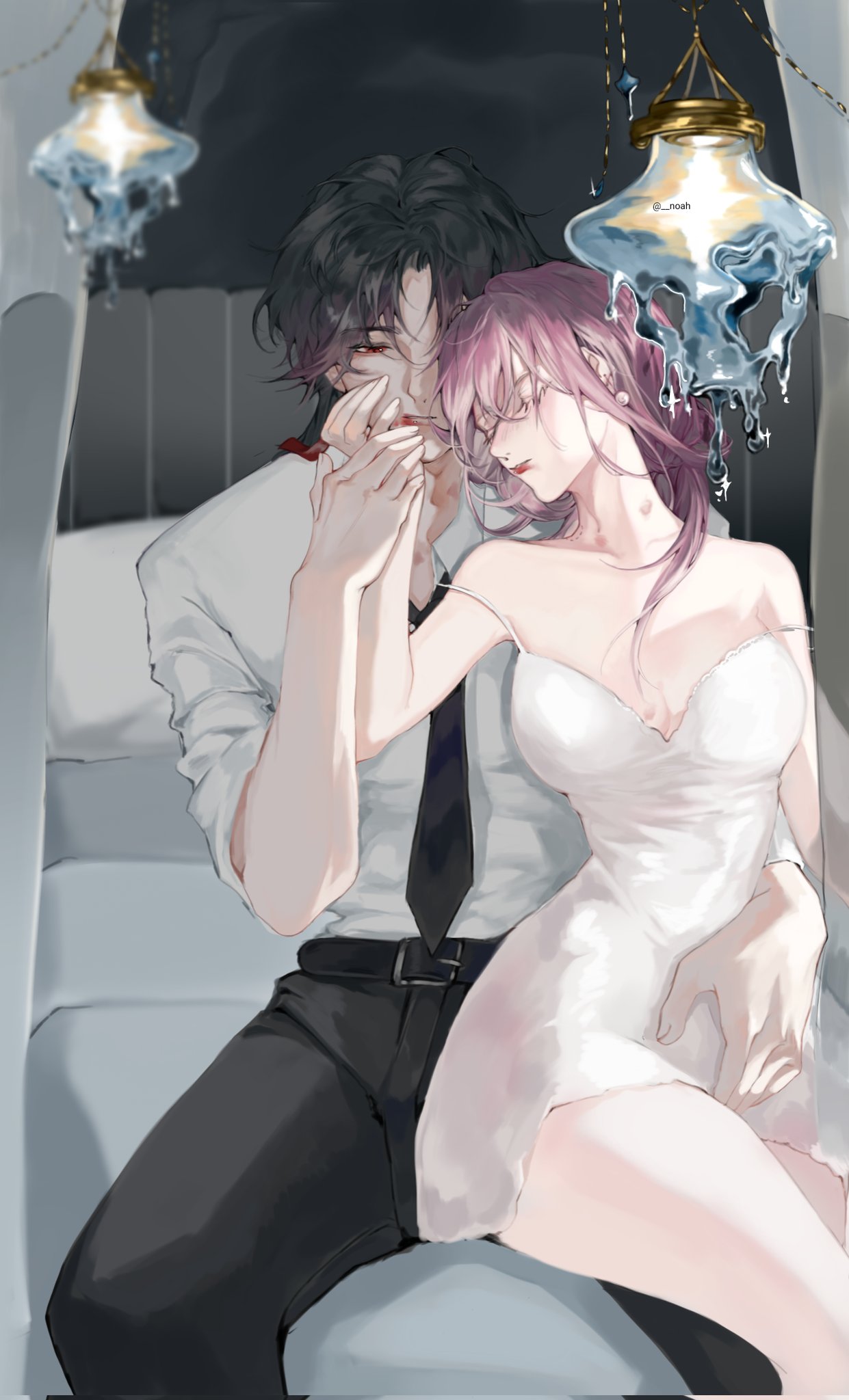 this is an animestyle artwork depicting a man and woman in a