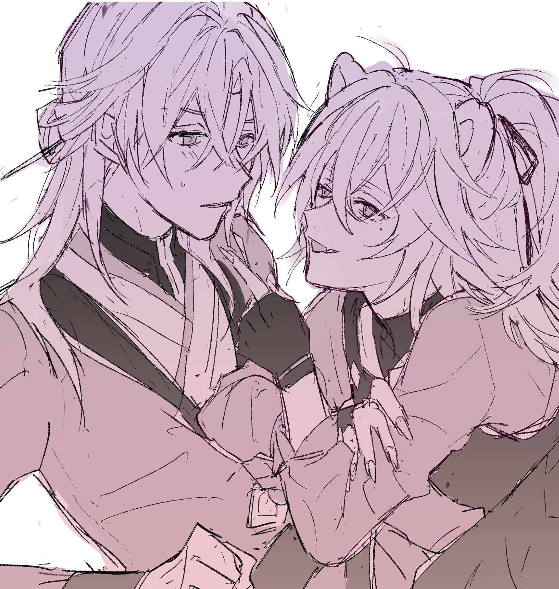 this is a digital drawing of an anime couple hugging each other. the