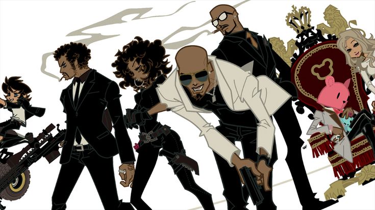the image depicts a group of anime characters, possibly from a manga or anime series, engaged in a dramatic scene. the group is composed of both male and female characters, with the male characters seemingly more menacing and the female characters exuding a more mysterious aura. the characters are dressed in a combination of black and white clothing, suggestive of their different affiliations. the image is full of action and tension, as the characters are poised in dynamic poses with their weapons drawn or ready for combat. the overall scene is dark and moody, with a sense of mystery and intrigue surrounding the characters' motives. the use of strong contrasts between black and white, along with pops of red and pink, adds a dynamic and impactful visual appeal to the image. the detail in the characters' clothing, hairstyles, and expressions contributes to their individual personalities and reinforces the sense of realism and immersion in the scene. overall, this image suggests an engaging narrative, brimming with action and suspense, promising a thrilling and captivating story.