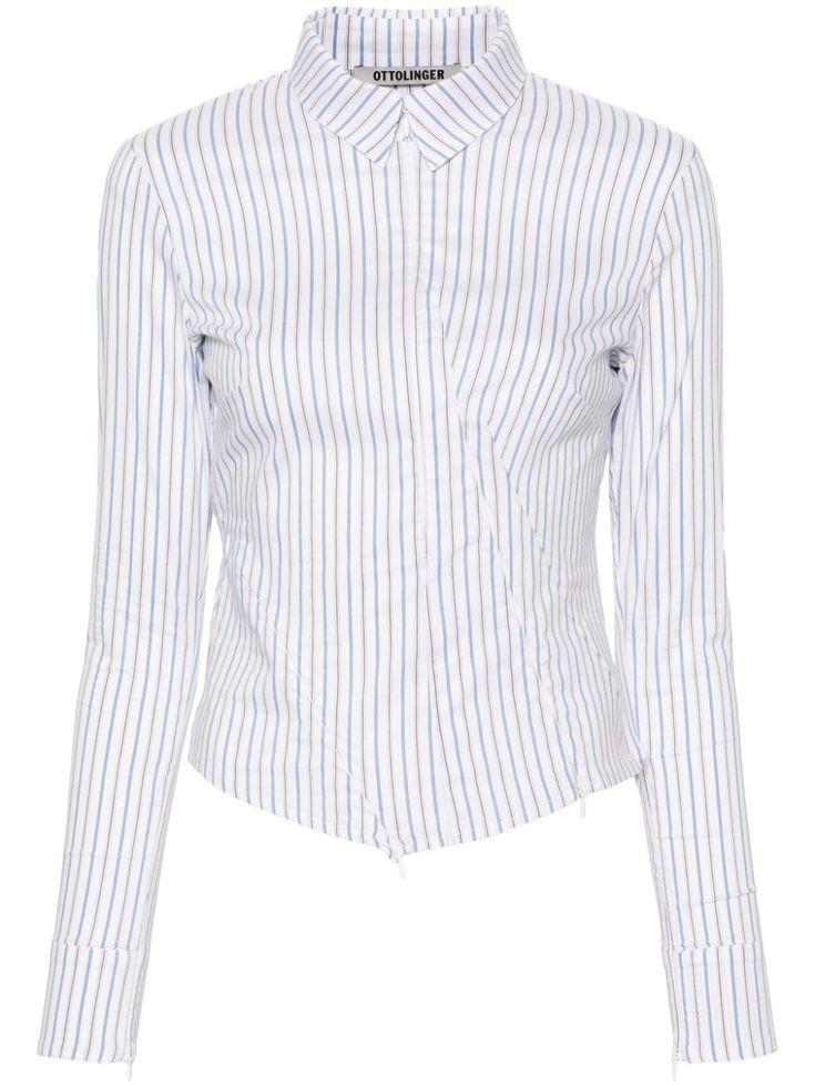 a longsleeved striped blouse with a collar, identified by the brand name "ottolinger."