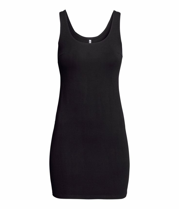 a black, sleeveless mini dress with a scoop neckline is shown in a studio shot. the dress is formfitting and casual, making it suitable for everyday wear. it is a tankstyle dress.