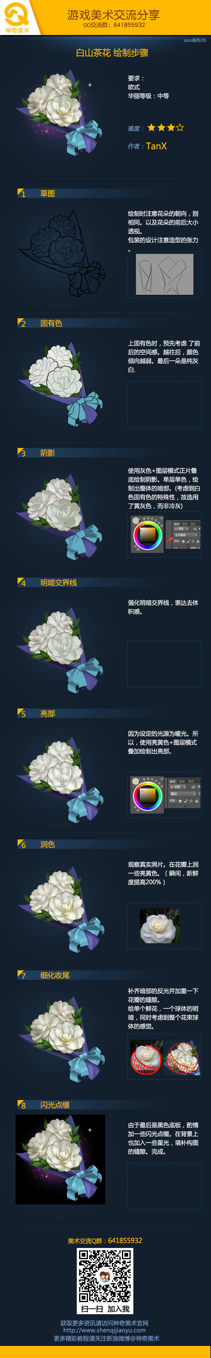 the image shows a digital art tutorial, showcasing a stepbystep guide on how to draw a white rose bouquet. the illustration progresses from a simple outline to a detailed and realistic depiction of the flowers. the artwork is presented in a clear and easytofollow manner, making it an ideal resource for aspiring artists. the steps are labeled with chinese characters and english descriptions, making the tutorial accessible to a wider audience. the image emphasizes the beauty and elegance of the white rose bouquet, inspiring viewers to explore their creative potential.