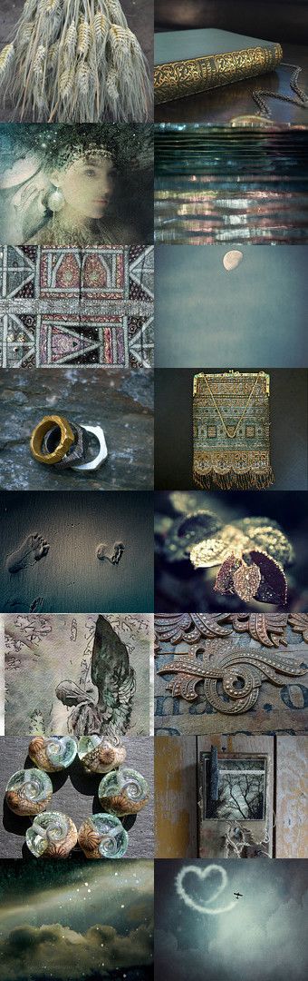 this is an abstract collage image made up of various textures. there are patterns of metal, wood, and fabric, and the color palette is earthy tones. the image is divided into a grid of 9 squares. the topleft square is an image of a woman with her hair up in a bun. the topcenter square is an image of a wooden object with intricate carvings. the topright square is an image of a wooden object with a metal strip on top of it. the middleleft square is an image of a textured surface with an oldfashioned lock. the middlecenter square is an image of a lightblue surface with a small white dot in the middle of the surface. the middleright square is an image of a wooden object with a metal strip on top of it. the bottomleft square is an image of a surface with a number of various items. the bottomcenter square is an image of a surface with a textured metal object. the bottomright square is an image of a blue surface with a white heartshaped object.