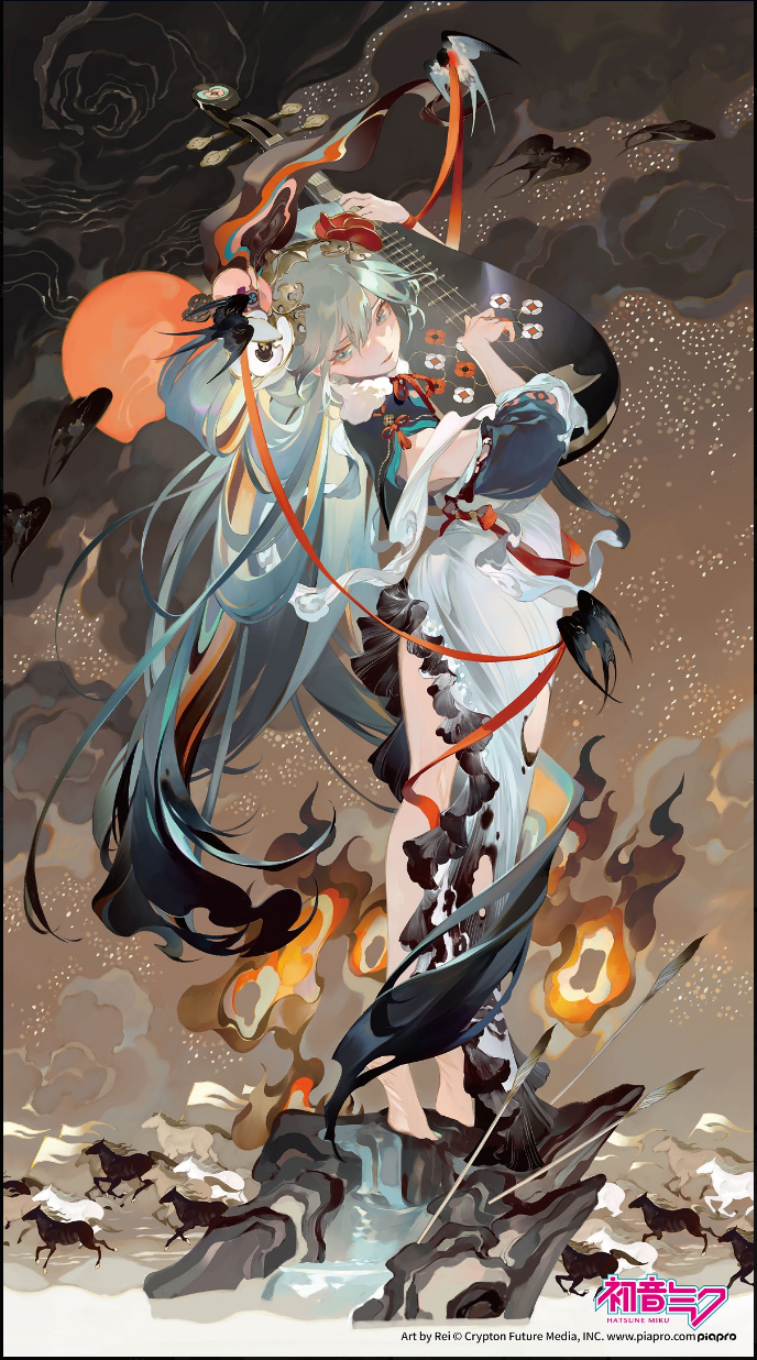 the image showcases a stylized illustration of a young woman with long, flowing silver hair. she stands atop a mountain, her figure backlit by a fiery sky. her dynamic pose suggests movement and power. she wears a flowing white dress with elements of traditional chinese clothing. the color palette is muted, with warm tones highlighting the fire and cool tones emphasizing the figure and her attire.  the scene evokes a sense of fantasy and action.