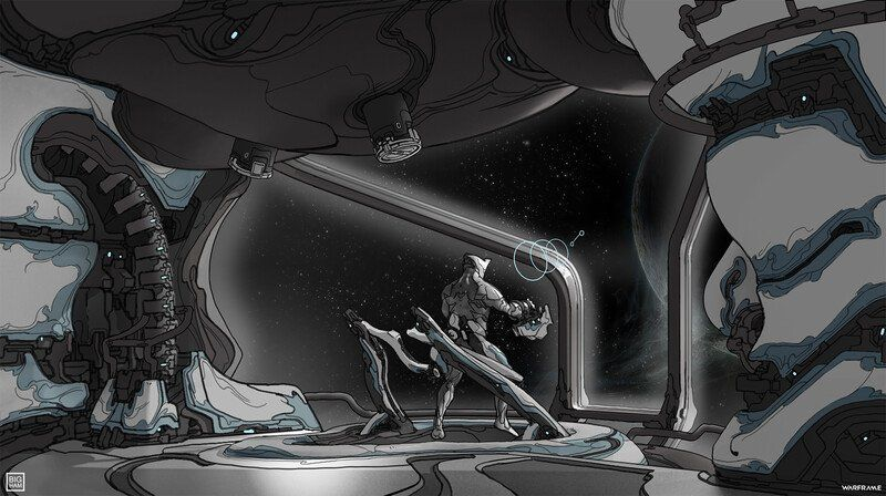 the image depicts a stylized futuristic interior of a spaceship. an astronaut stands upon a platform looking out a large viewport into the vast expanse of space. the astronaut is clad in a white and gray suit, reminiscent of an exosuit, and appears to be interacting with a holographic interface. the interior of the ship is primarily composed of smooth, curved surfaces with intricate details, suggesting advanced technology. the color palette is predominantly grayscale, with subtle hints of blue, creating a sense of technological sophistication and vastness. the overall composition evokes a sense of awe and wonder, highlighting the solitude and technological advancement of space exploration.