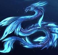 the image showcases a luminescent blue dragon, sinuously coiled against a deep blue backdrop. the dragon is adorned with intricate, flowing fins and possesses an otherworldly glow. its ethereal beauty and the surrounding aquatic environment evoke a sense of fantastical wonder.