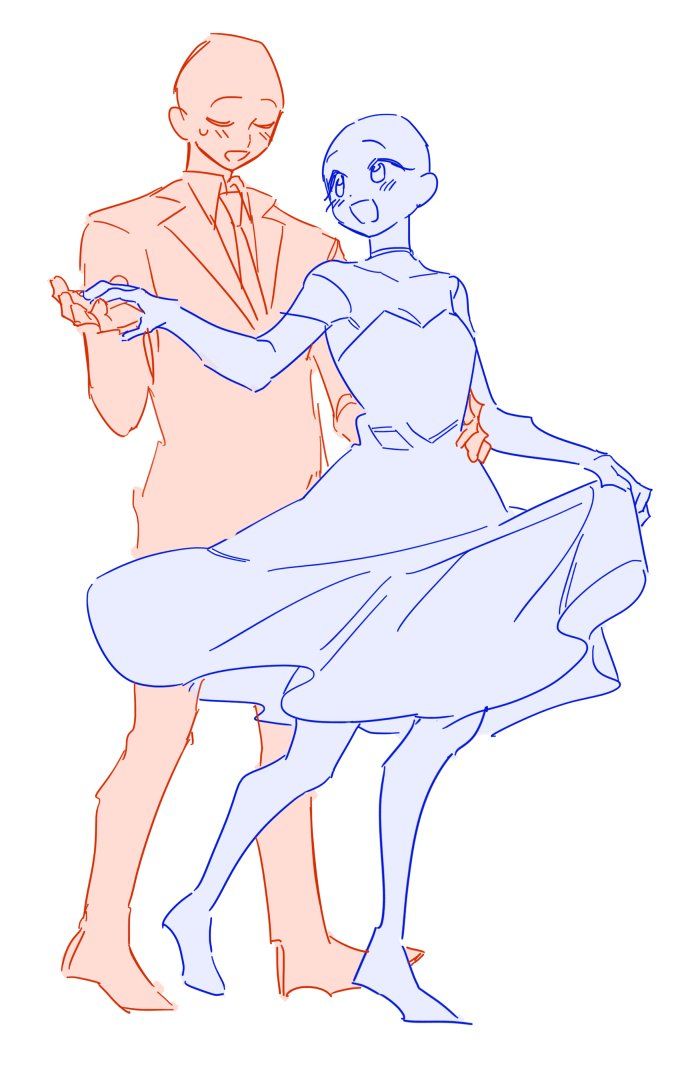 this is a digital art drawing of a couple dancing. the woman is wearing a dress and the man is wearing a suit. it appears to be a romantic scene possibly with a wedding theme. the drawing style is anime, using simple outlines and a clear, light style. it is presented in a white background.