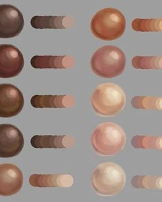 this image shows a set of 10 skin tones, each with a gradient of color swatches. the skin tones range from deep brown to light beige, with each swatch showing a gradual transition from a darker shade to a lighter shade. these color swatches are useful for artists, makeup artists, and anyone who needs to accurately represent skin tones. the image is arranged in a grid pattern, with the skin tones in the left column and the corresponding gradient swatches in the right column.
