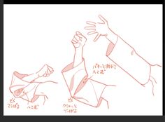 the image is a drawing tutorial focused on how to draw realistic arm poses with clothing. it showcases three different arm positions, each with a focus on how the fabric of the sleeve folds and drapes. the tutorial highlights key points of the folds with japanese annotations, indicating areas where wrinkles form and how the fabric bunches up. the style of the drawing leans towards anime or manga illustration.